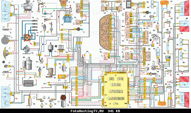 Схема электрооборудования автомобиля ВАЗ-2110 с карбюраторным двигателем