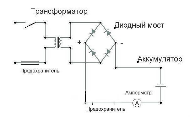 простая схема зарядка аккумулятора 