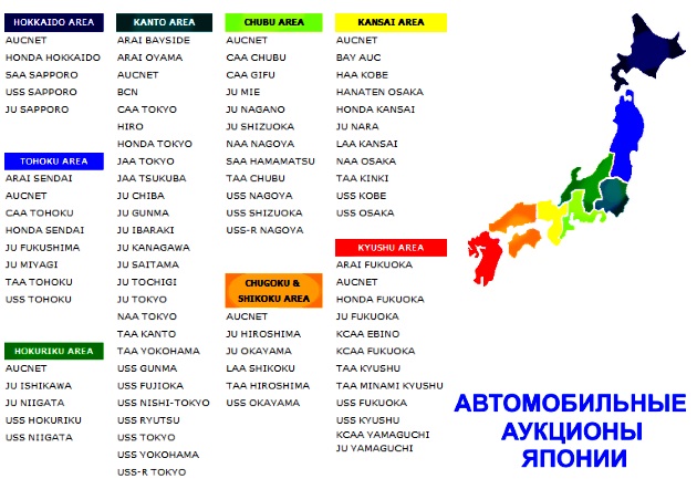 Карта аукционов Японии