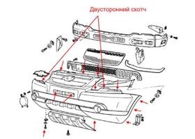 схема крепления переднего бампера Chevrolet Niva