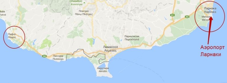 Карта маршрута Ларнака-Пафос