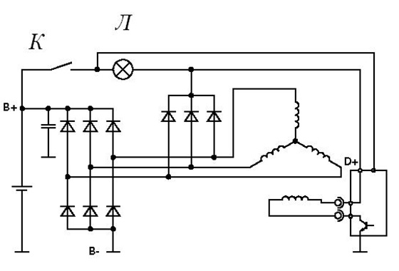 Схема поможет понять в каких случаях не горит лампочка зарядки аккумулятора